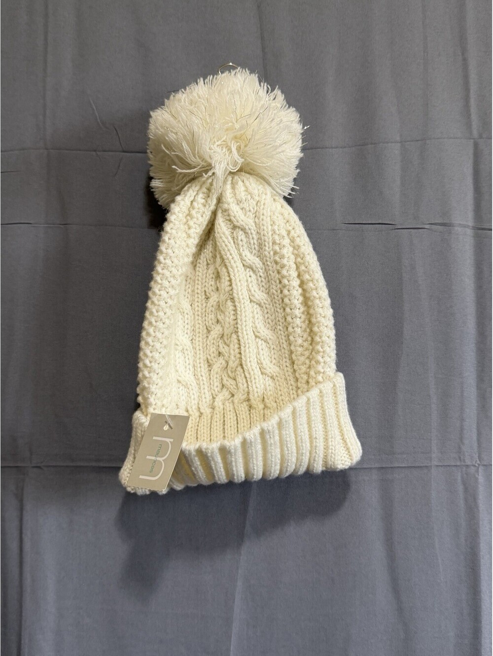 Maurices Ivory Cable Knit Pom Pom Beanie Winter Hat NWT One Size Cozy